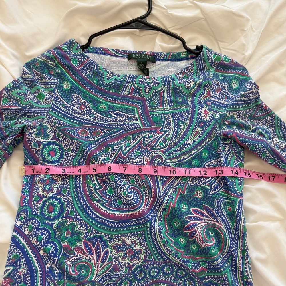 Lauren Ralph Lauren Paisley Print Blue Multi Color Pullover Shirt Artsy Vtg Sm - Picture 5 of 6